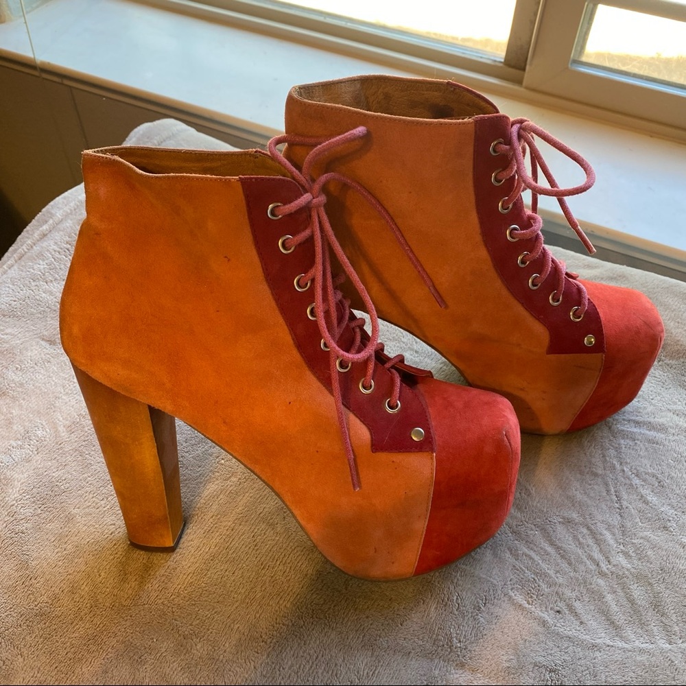 Jeffrey Campbell Orange and Red Chunky Platform Lita Boots